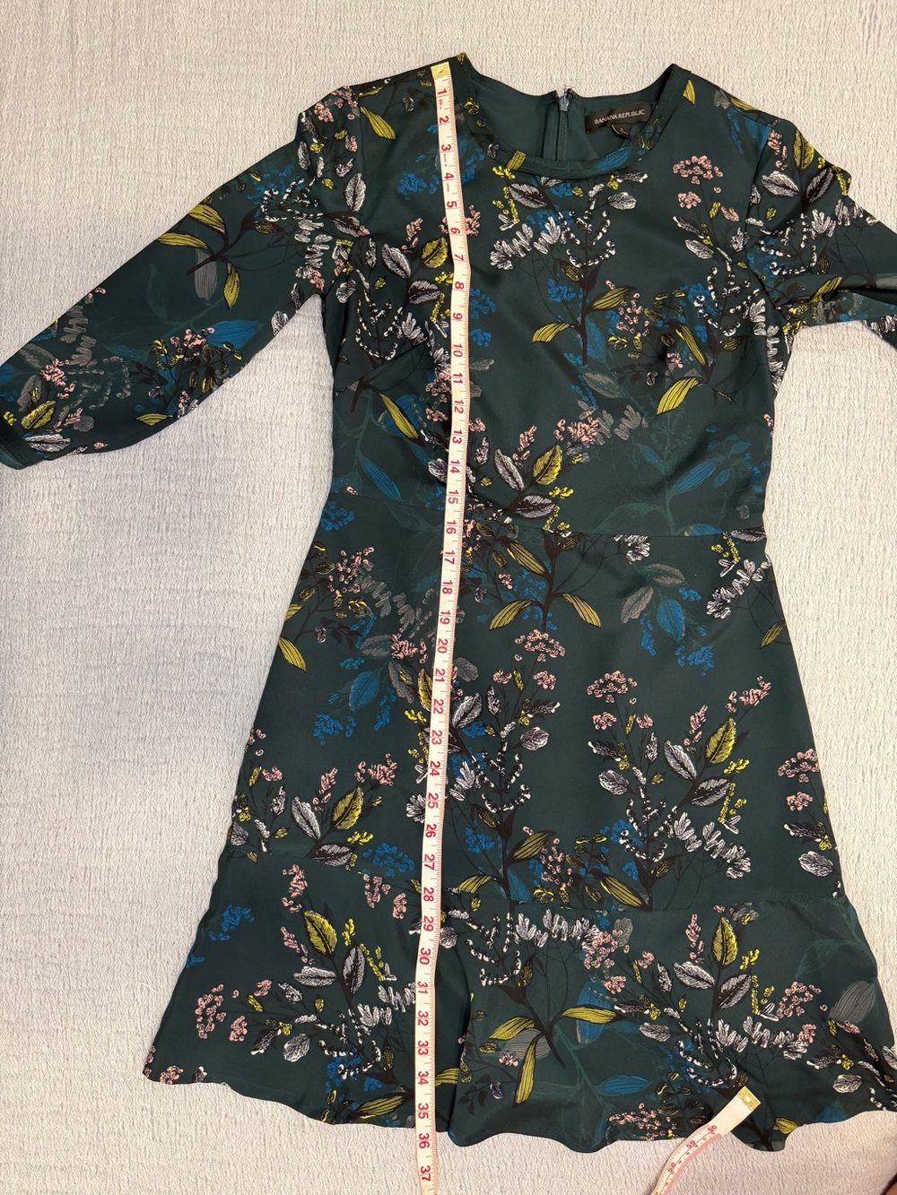 Banana Republic Teal Floral Ruffle-Hem Mini Dress Size 2 - Picture 13 of 13